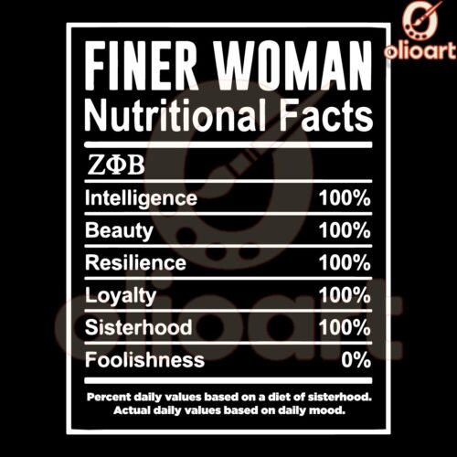 Zeta Phi Beta SVG Finer Woman Nutrition Facts Design