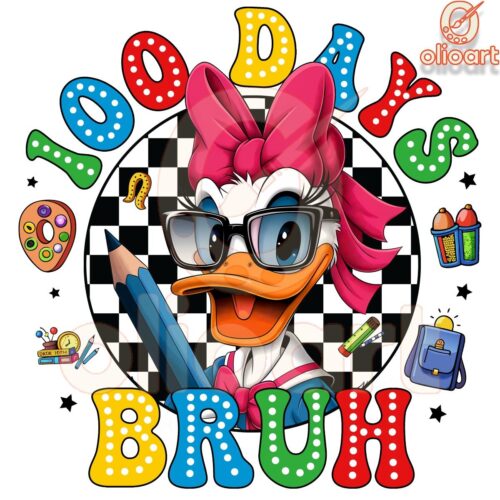 100 Days Bruh Daisy Duck Checkered PNG