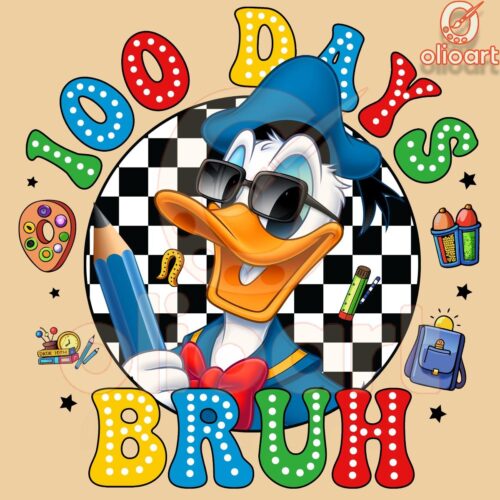 100 Days Of School Bruh Donald Duck Checkered PNG