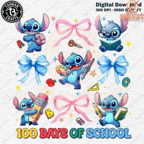 100 Days Of School Coquette Stitch PNG