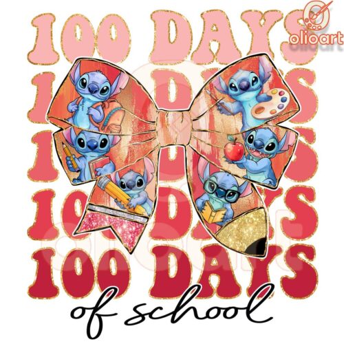 100 Days Of School Stitch Coquette Pencil PNG