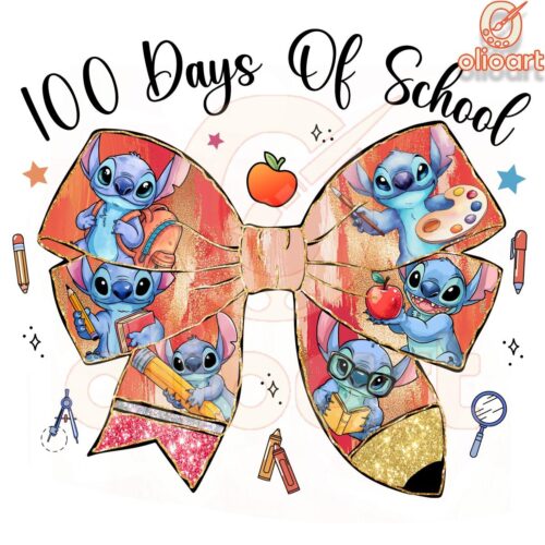 100 Days Stitch Coquette Pencil PNG