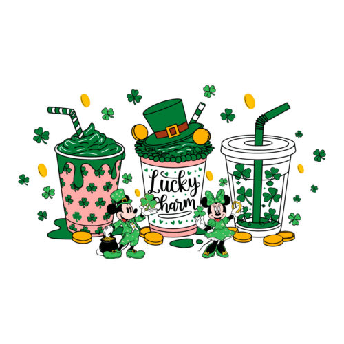 Mickey Minnie Lucky Charm St. Patrick's Day Coffee Png