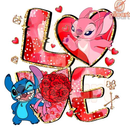 Adorable Love Stitch Angel Valentine Couple PNG