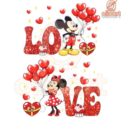 Adorable Minnie Mickey Valentine Couple PNG Design