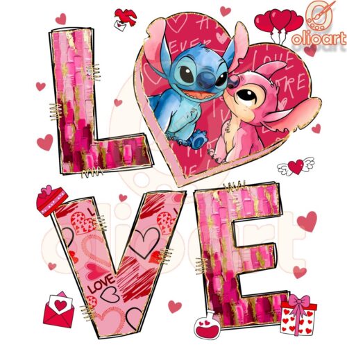 Adorable Pink Valentine Stitch Angel Love PNG Design