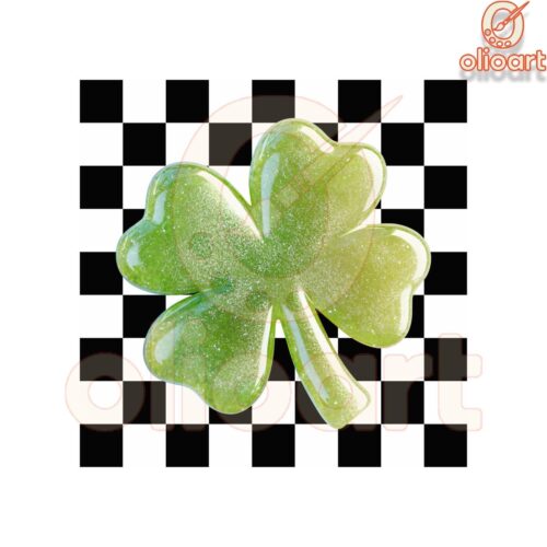 Checkered Lucky Clover PNG for St Patricks Day Fun