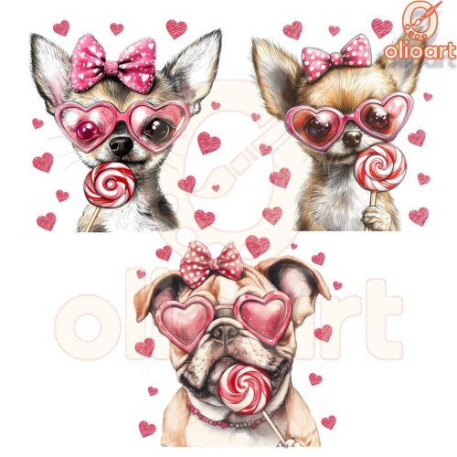 Chihuahuas Valentine Pink Bow Lollipop PNG