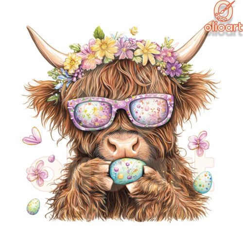 Coquette Bow Highland Cow Bunny Easter SVGPNG Design