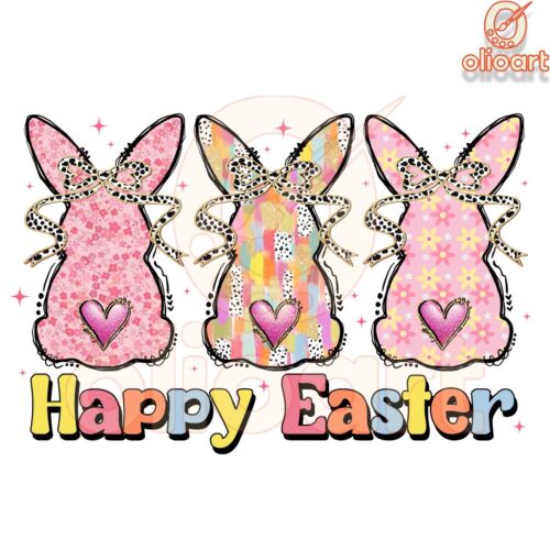 Coquette Happy easter Bunny Glitter PNG