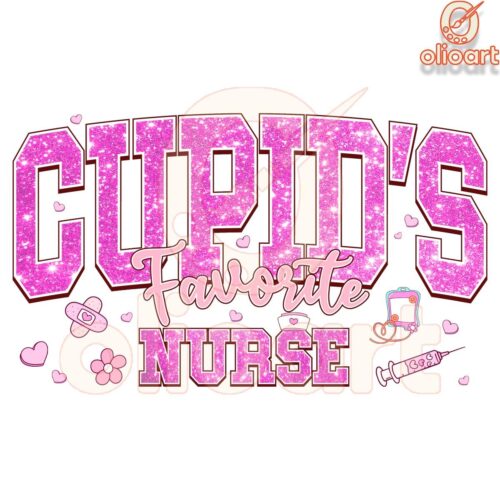 Cupid Favorite Nurse Valentine Glitter PNG