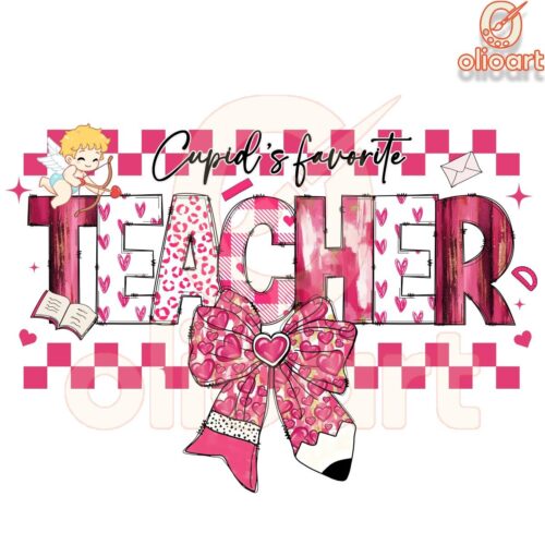 Cupid's Favourite Teacher Coquette Pink Valentine PNG