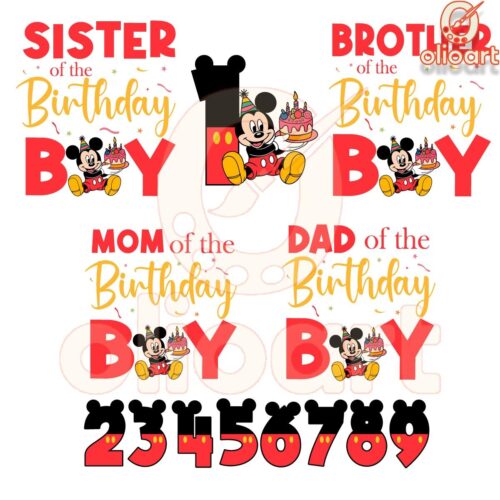 Custom Mickey Birthday Boy Family Bundle PNG