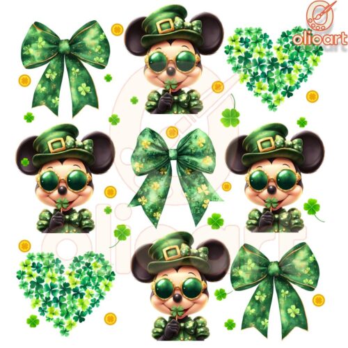 Cute Mickey mouse Coquette St. patrick's Day PNG