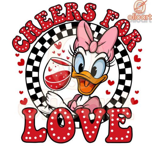 Daisy Duck Cheers Love in Checkered Valentine PNG