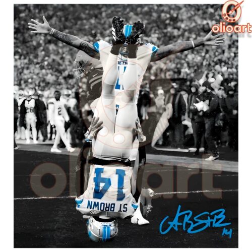 Detroit Lions Star AmonRa St Brown Headstand PNG