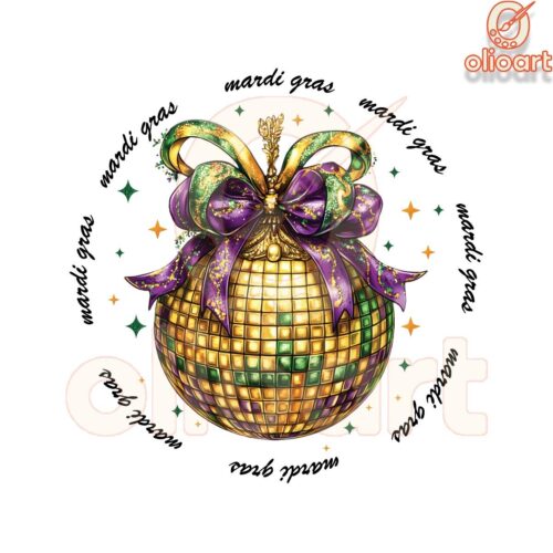 Disco Ball Mardi Gras Coquette Bow Png