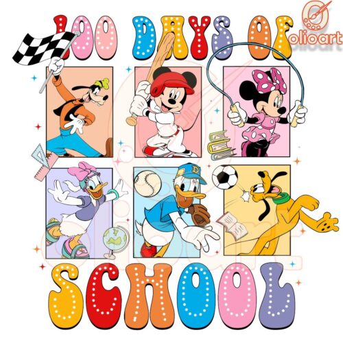 Disney Mickey Friends 100 Days of School Collage PNG