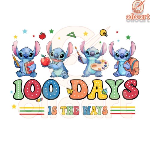 Disney Stitch Celebrates 100 Days of School PNG Magic