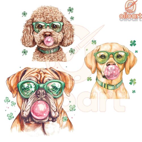 Dogs Blowing Bubbles St Patricks Day Fun PNG Design