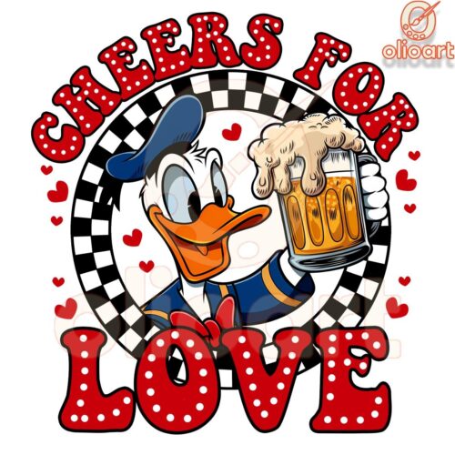 Donald Duck Valentine Cheers Checkered Love PNG