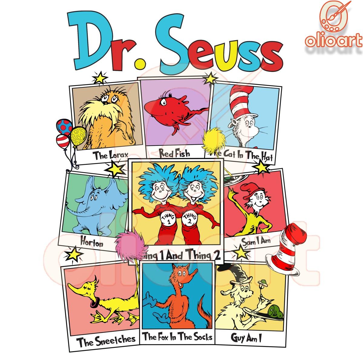 Dr Seuss Character Collage in Vibrant PNG