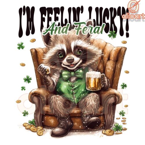 Feelin Lucky Raccoon St Patricks Day PNG Design