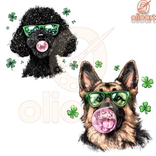 Funny Dog Blowing Bubbles with Lucky Clover PNG Style