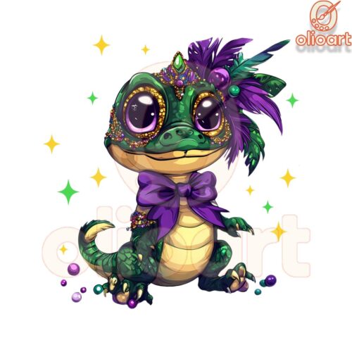 Funny Mardi Gras Gator PNG Design