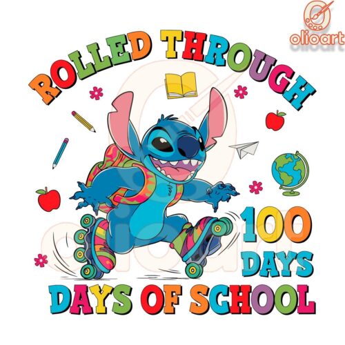 Funny Stitch Rolled Through 100 Days Of School PNG