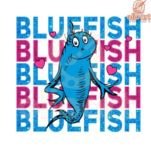 Glitter Blue Fish Love Dr. Seuss day PNG