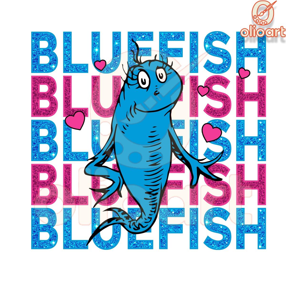 Glitter Blue Fish Love Dr. Seuss day PNG