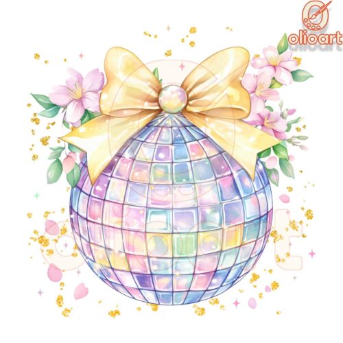 Glitter Floral Disco Ball Bow Easter PNG