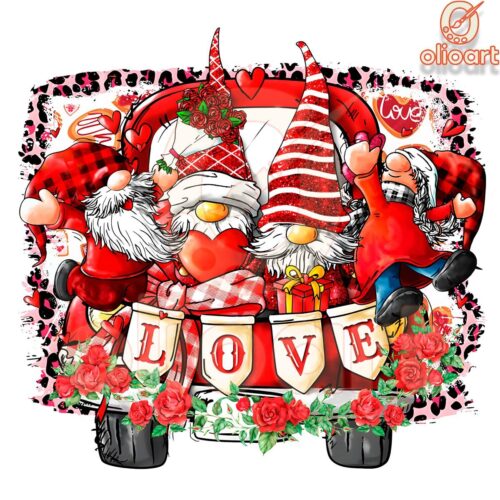 Glitter Truck Gnome Love Valentines Day PNG Design