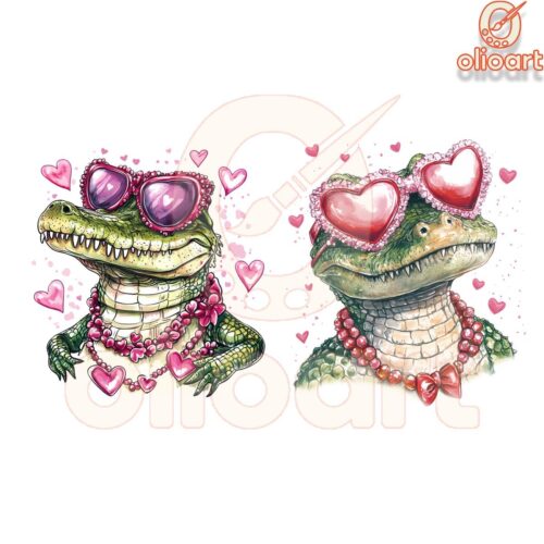 Glitter Valentine Gator PNG