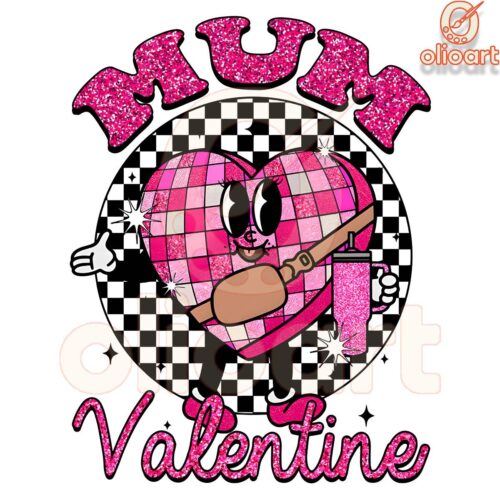 Glittery Mum Valentine Candy Heart Checkered PNG Design