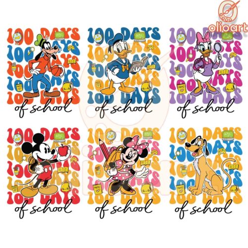 Happy 100 Days Of School Disney Characters Bundle PNG