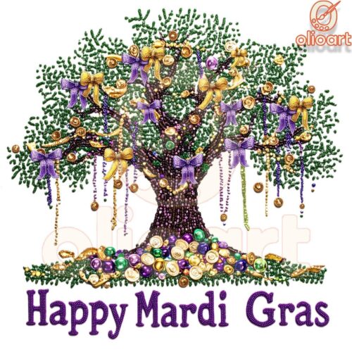 Happy Mardi Gras Bead Tree PNG