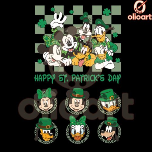 Happy St Patricks Day Checkered Disney Friends PNG