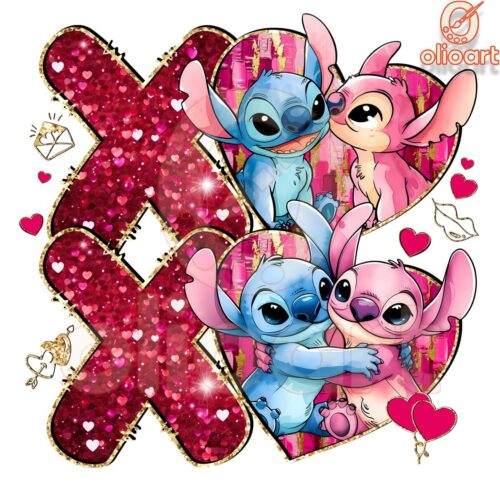 Happy Valentine Stitch And Angel Png