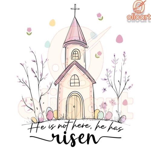 He Is Risen Celebrate Easter with Church PNG Design