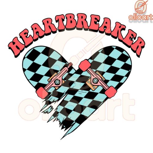 Heartbreaker Skateboard Checkered Valentine SVG Design