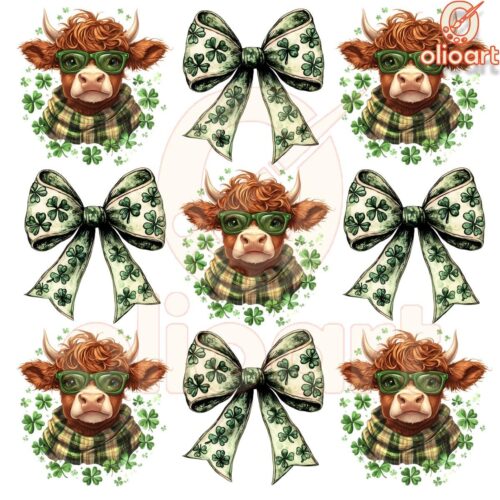 Highland Cow Coquette St. patrick's Day PNG