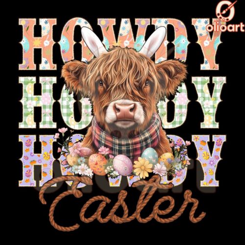 Howdy Easter Bunny Highland Cow PNG