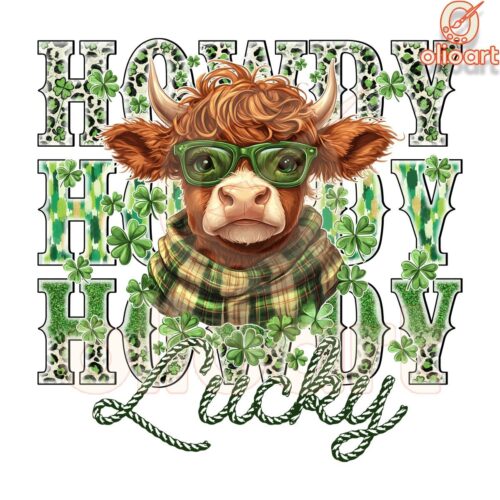 Howdy Lucky Highland Cow St. patrick's Day PNG