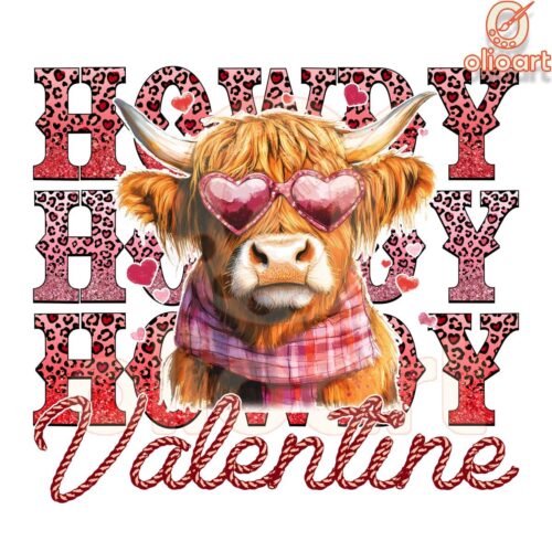 Howdy Valentine Highland Cow Leopard PNG