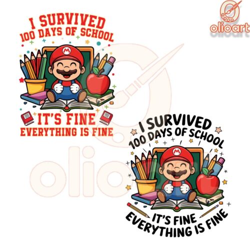 I Survived 100 Days Of School Super Mario PNG