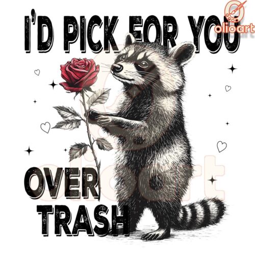 I'd Pick For You Over Trash Funny Racoon Valentine PNG