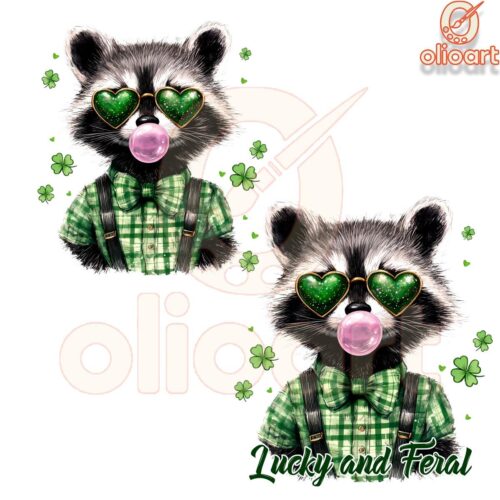 Lucky Feral St Patricks Day Raccoon PNG Design