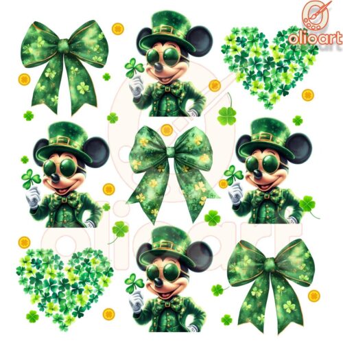 Lucky Mickey Mouse Coquette St. Patrick's Day PNG